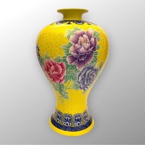 Jingdezhen Classical Golden Peony Ceramic Flower Vase Vintage